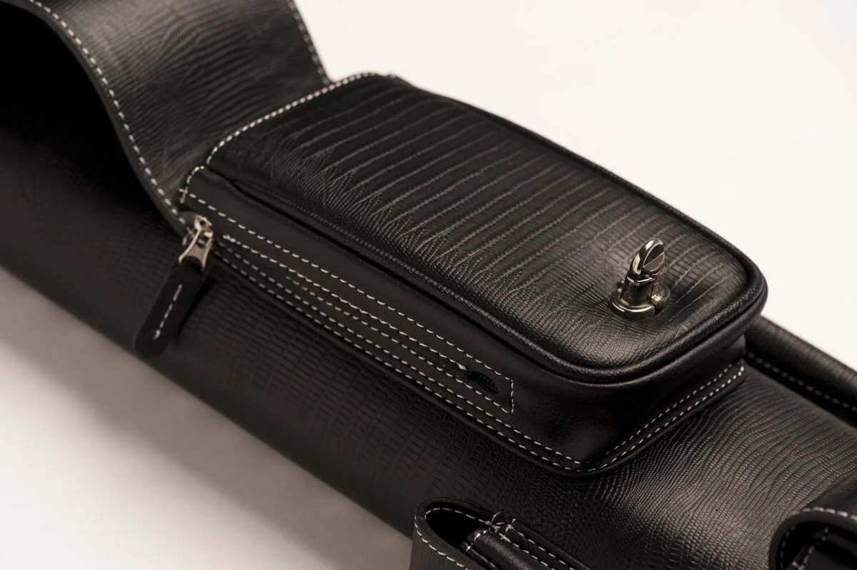 Cuel Billard-Köcher „Hustler Black 2/4“ Für Pool-Billard-Queues, Schwarz, Aus Feinem Kunstleder, Mit Drei Seitentaschen Für Billardzubehör – Bild 4